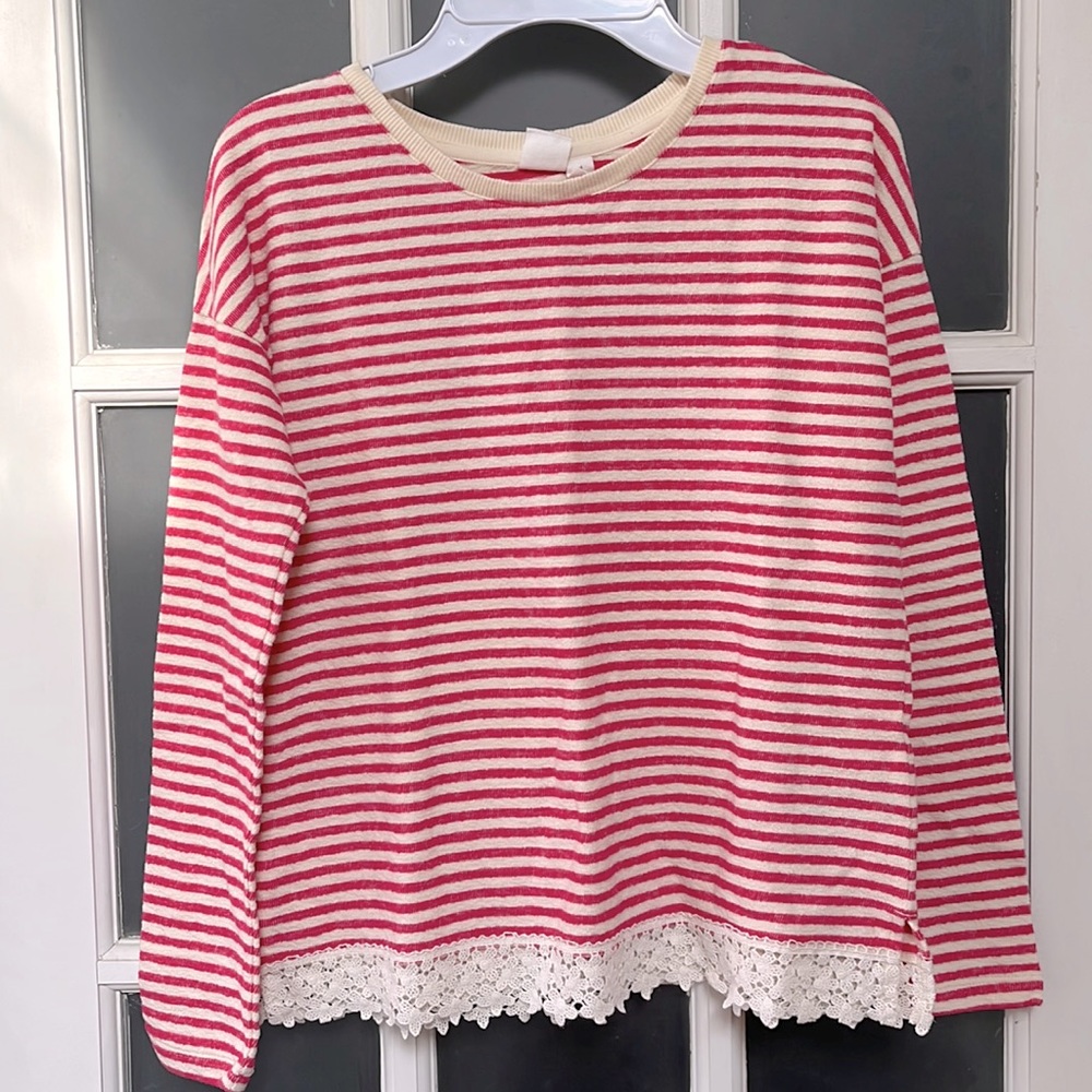 Gap Kids Long Sleeve Striped Shirt with Lace Hem, size XL (12)